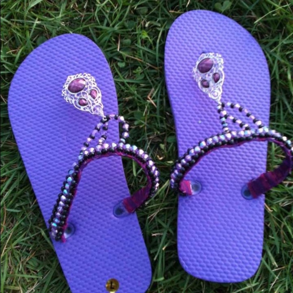 Purple customized flip flops